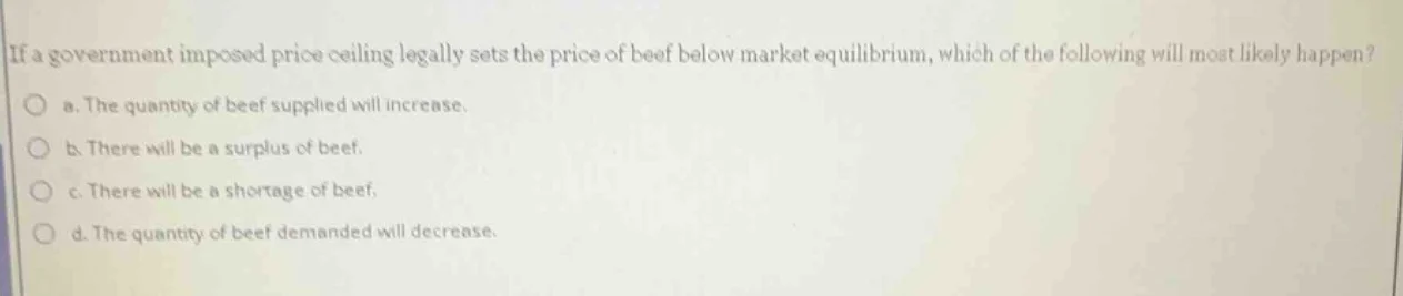 if a government imposed price ceiling legally sets the price of beef be…