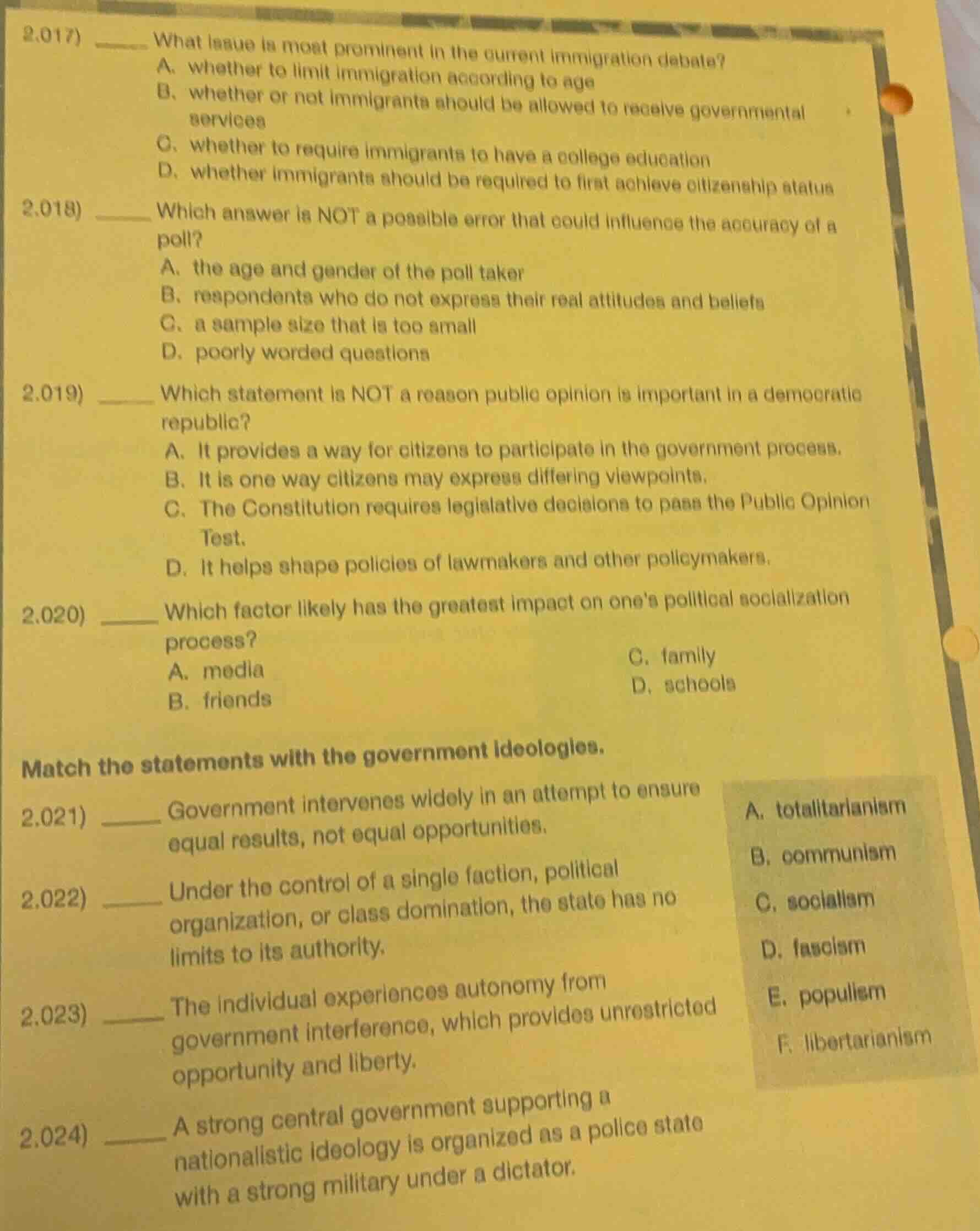 2.017) ______ what issue is most prominent in the current immigration d…