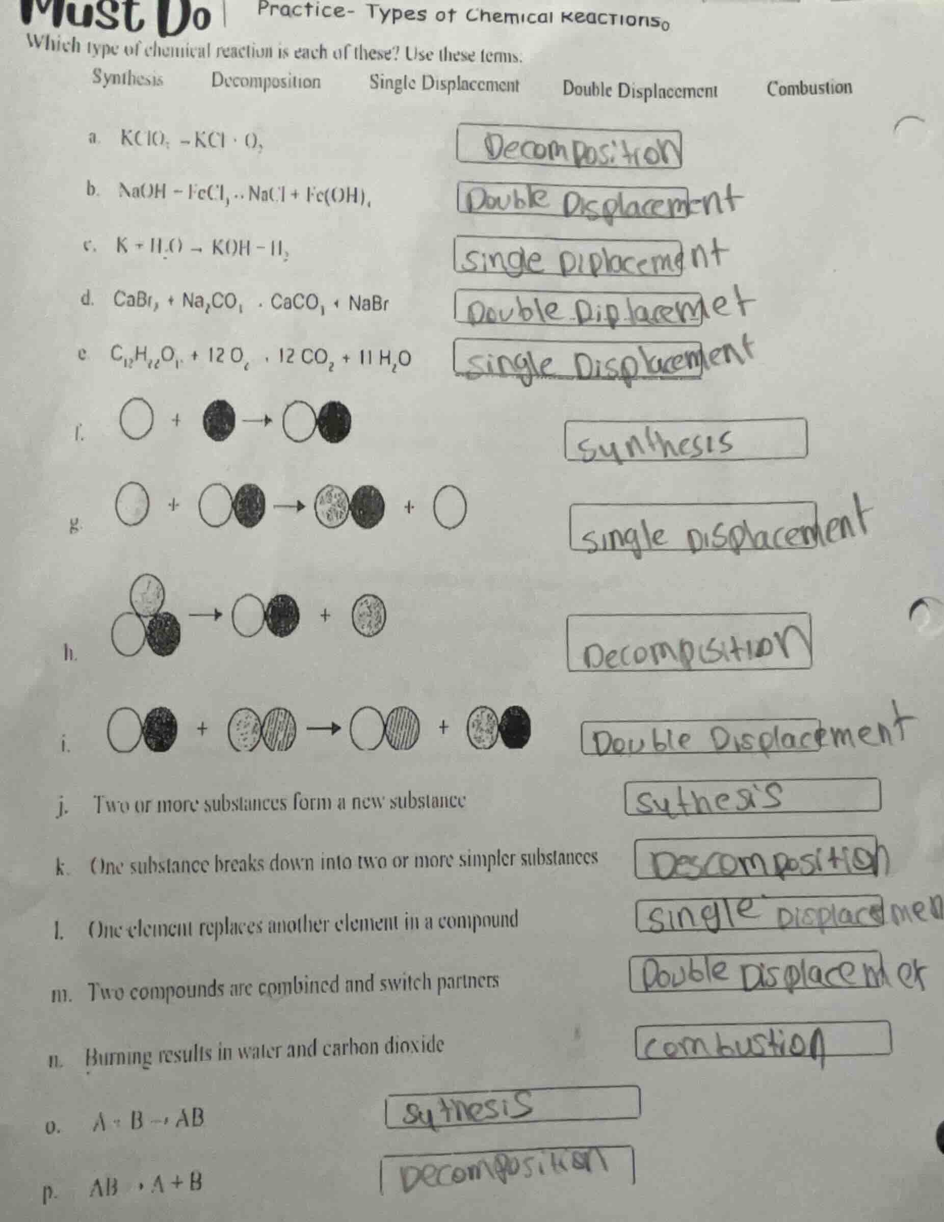 must do | practice- types of chemical reactions which type of chemical …