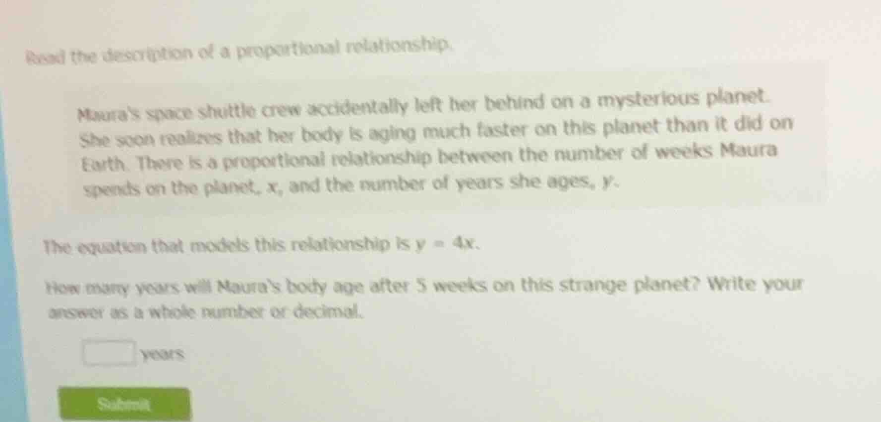 read the description of a proportional relationship. mauras space shutt…