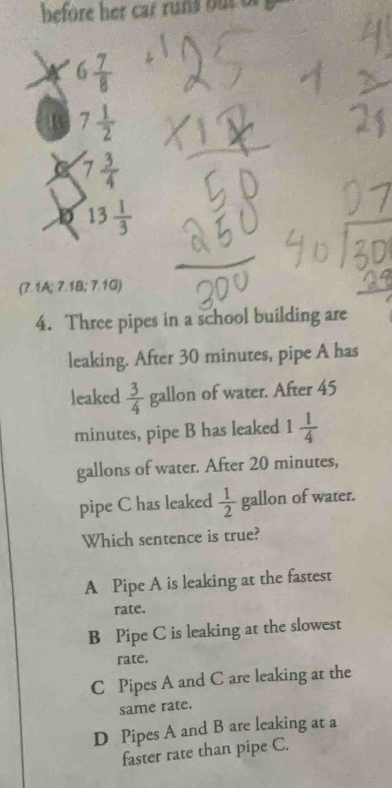 (7.1a; 7.1b; 7.10) 4. three pipes in a school building are leaking. aft…