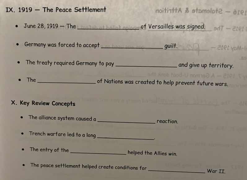 ix. 1919 — the peace settlement - june 28, 1919 — the ________ of versa…