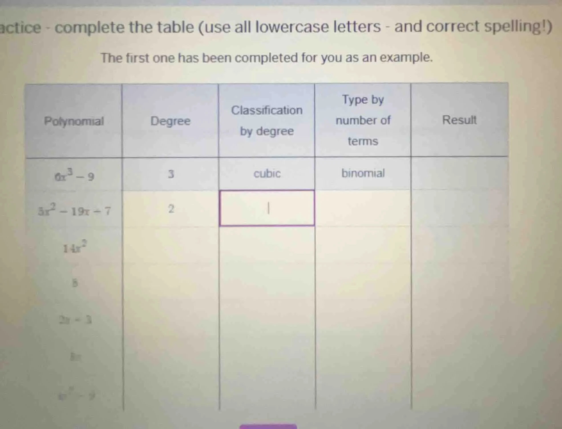 actice - complete the table (use all lowercase letters - and correct sp…