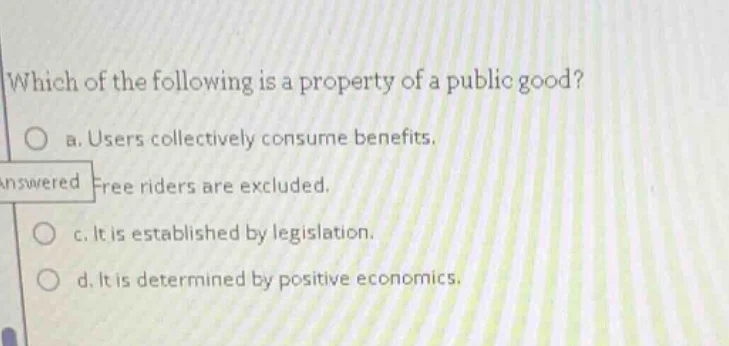 which of the following is a property of a public good? o a. users colle…
