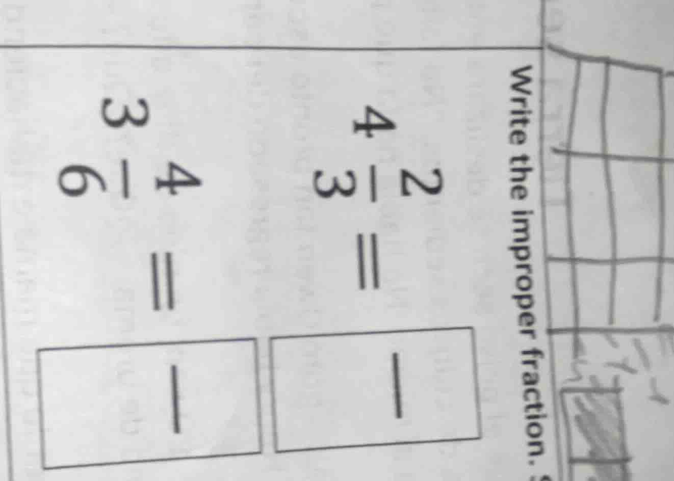 write the improper fraction. $4\\frac{2}{3} = \\frac{\\quad}{\\quad}$ $…