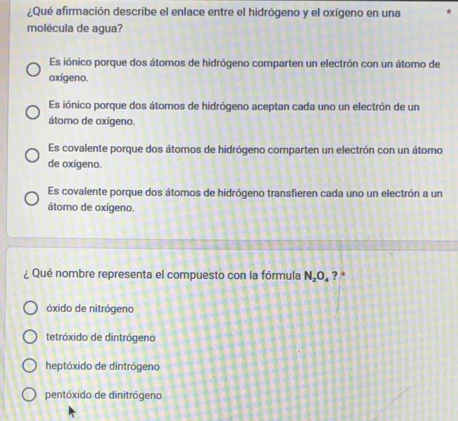 ¿qué afirmación describe el enlace entre el hidrógeno y el oxígeno en u…