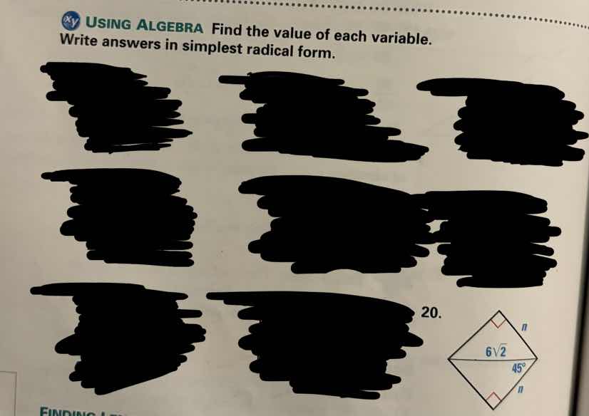 using algebra find the value of each variable. write answers in simples…
