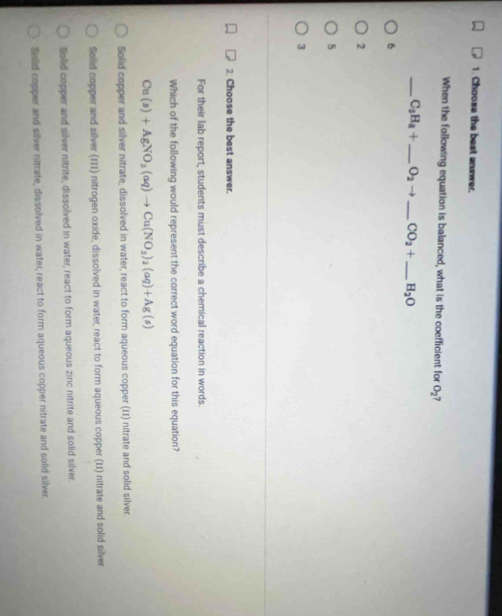 1. choose the best answer. when the following equation is balanced, wha…
