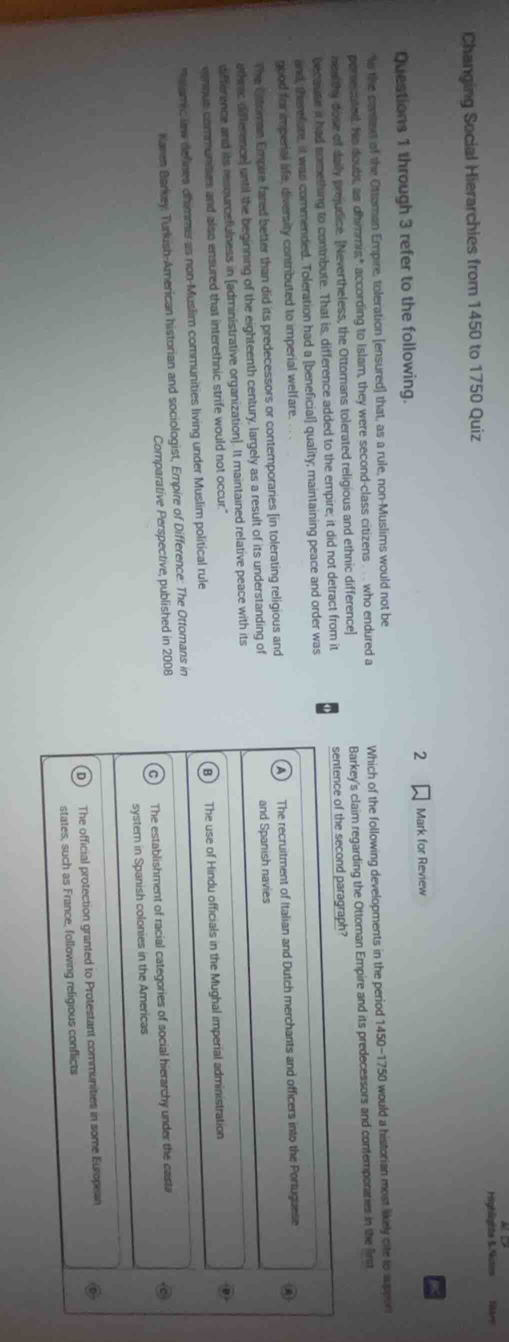 changing social hierarchies from 1450 to 1750 quiz questions 1 through …