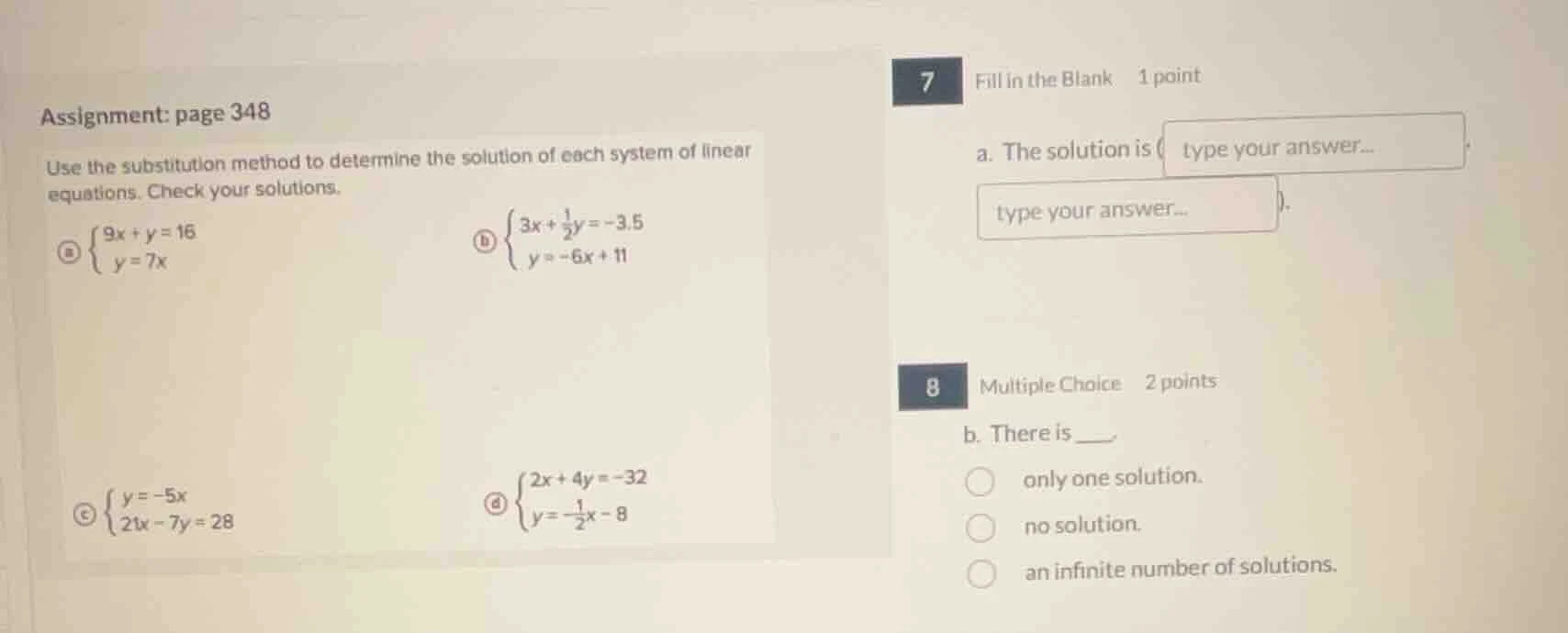 assignment: page 348 use the substitution method to determine the solut…