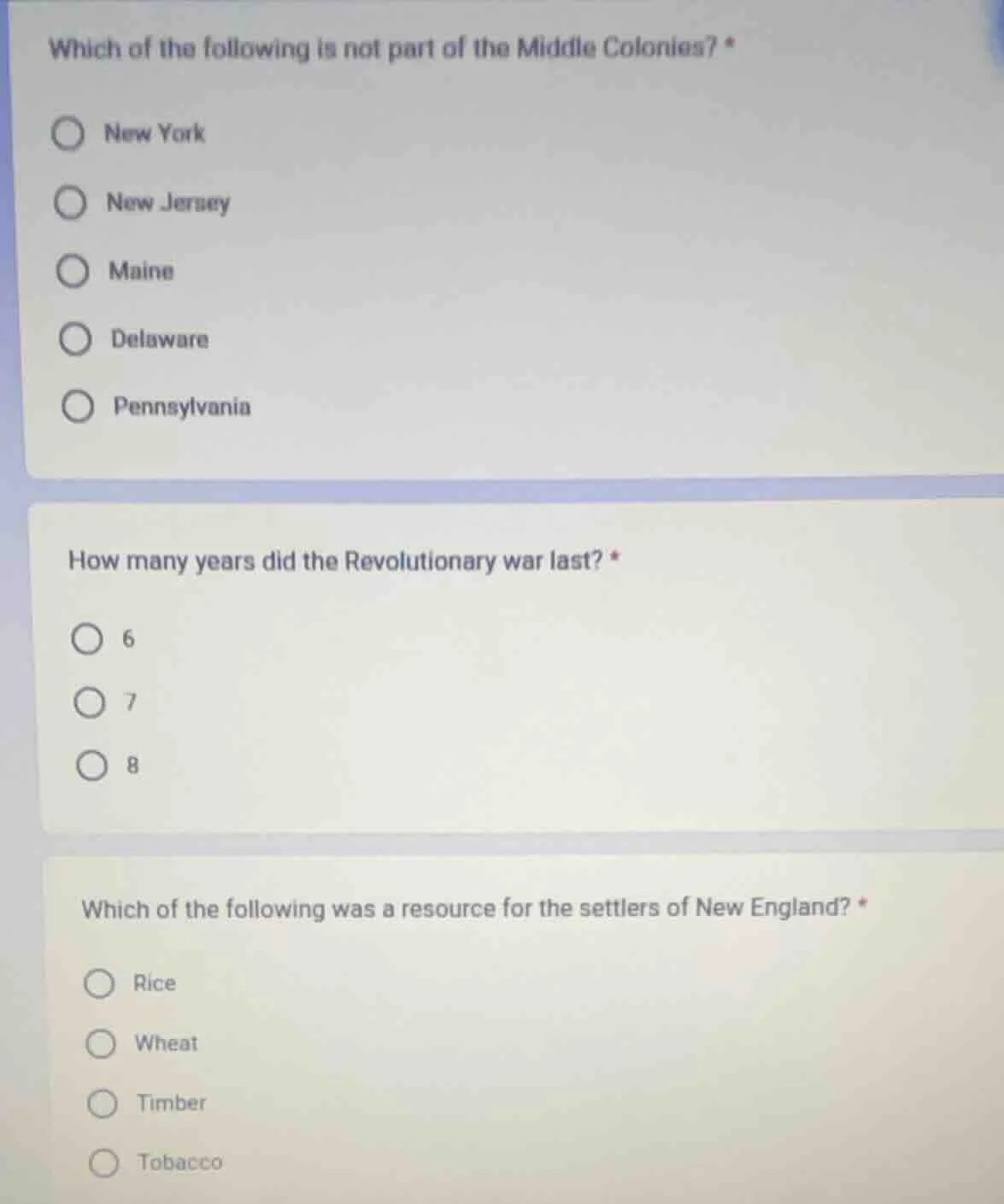 which of the following is not part of the middle colonies? * new york n…