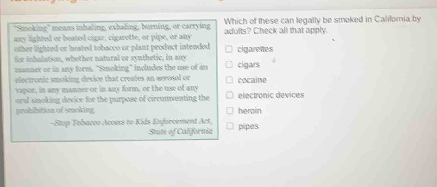 \smoking\ means inhaling, exhaling, burning, or carrying any lighted or…