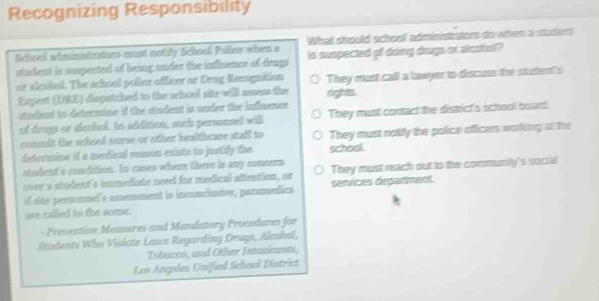 recognizing responsibility school administrators must notify school pol…