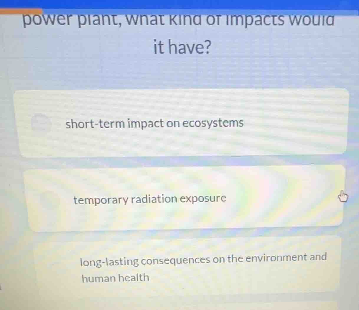 power plant, what kind of impacts would it have? short - term impact on…