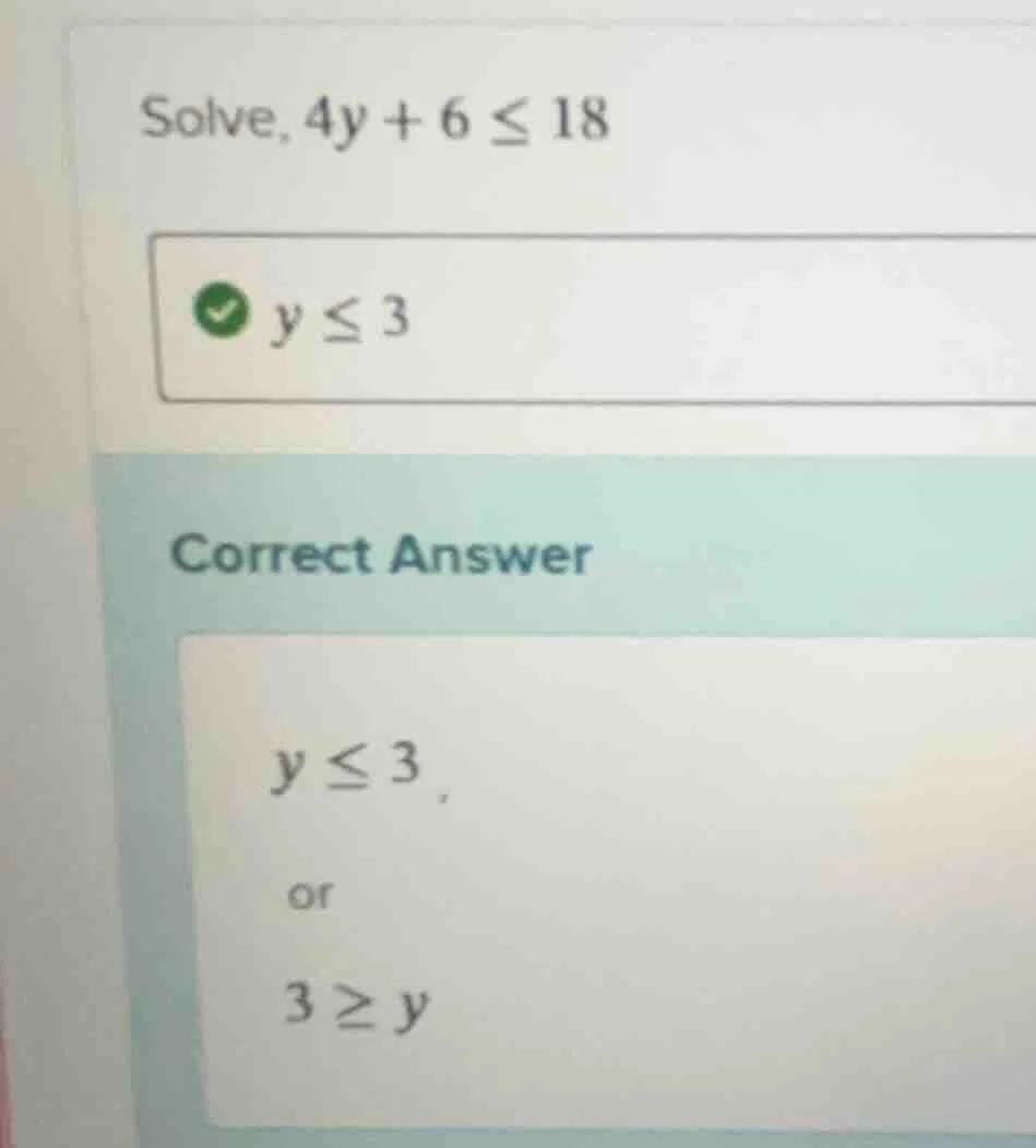 solve, $4y + 6 \\leq 18$