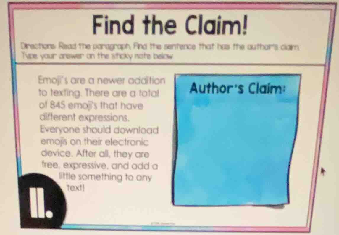 find the claim! directions: read the paragraph. find the sentence that …