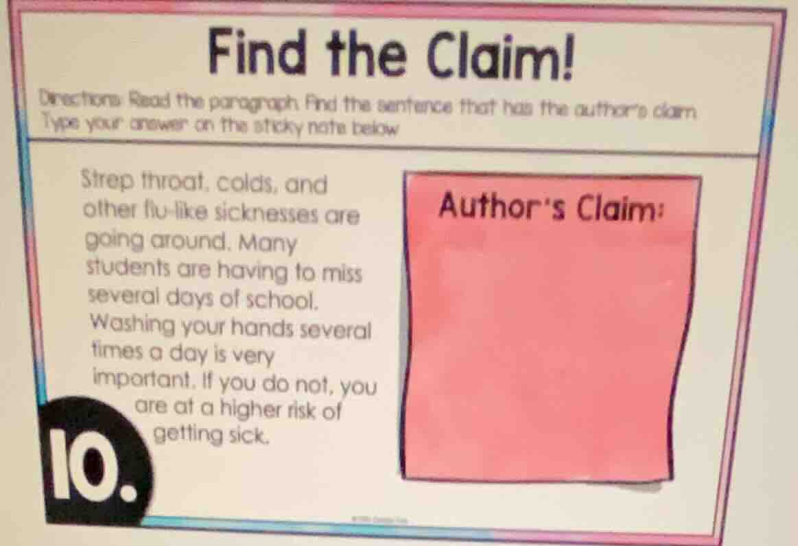 find the claim! directions: read the paragraph. find the sentence that …