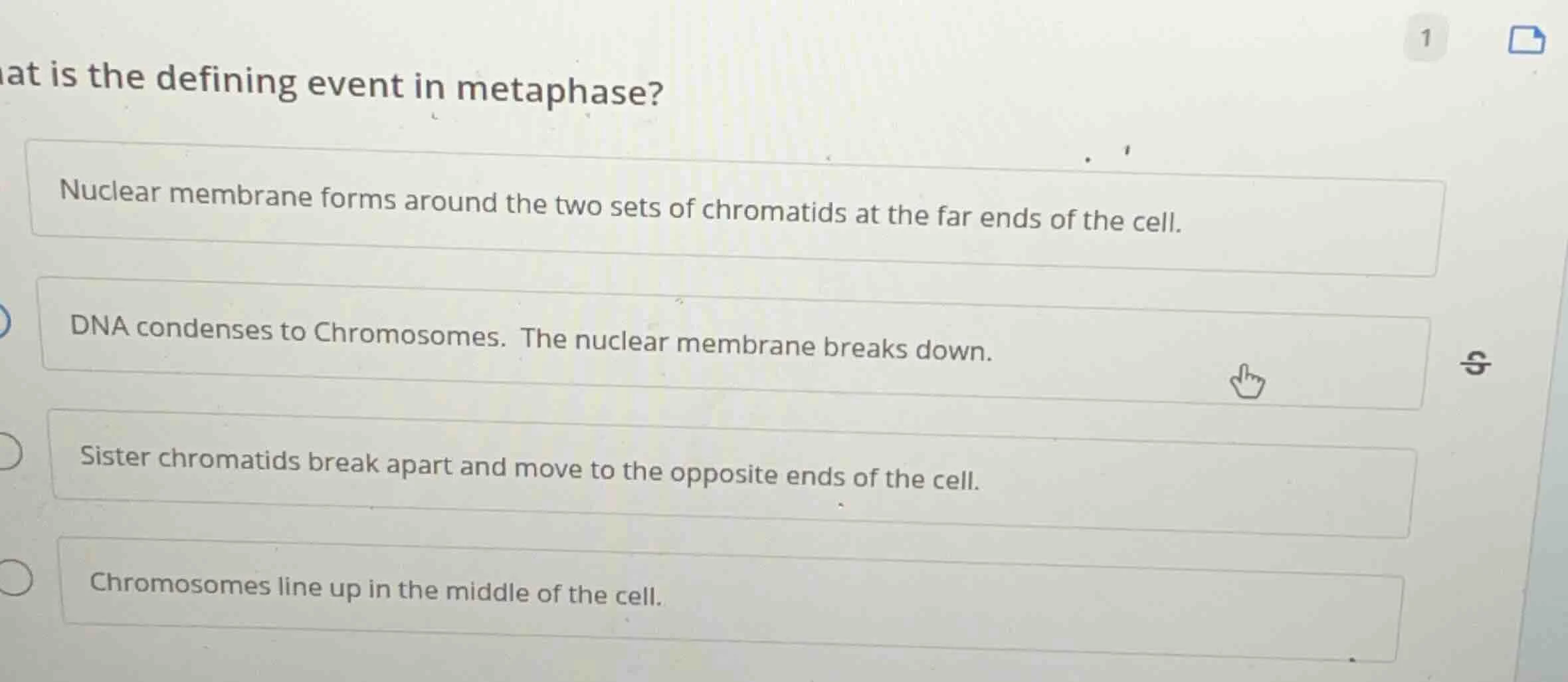 what is the defining event in metaphase? nuclear membrane forms around …