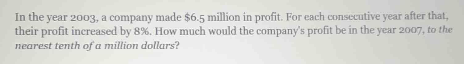 in the year 2003, a company made $6.5 million in profit. for each conse…
