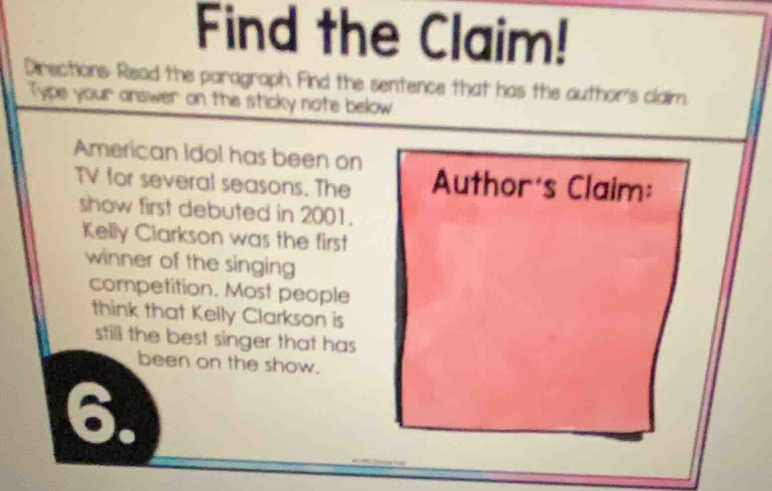 find the claim! directions: read the paragraph. find the sentence that …