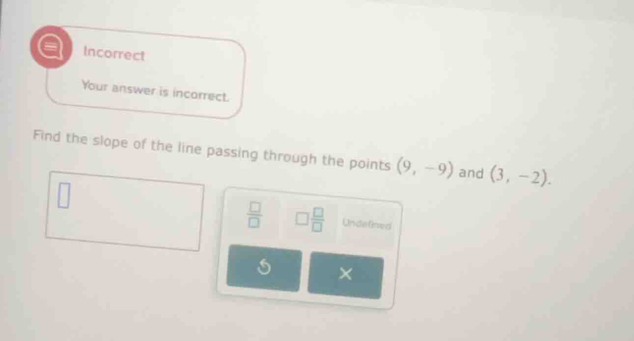 incorrect your answer is incorrect. find the slope of the line passing …