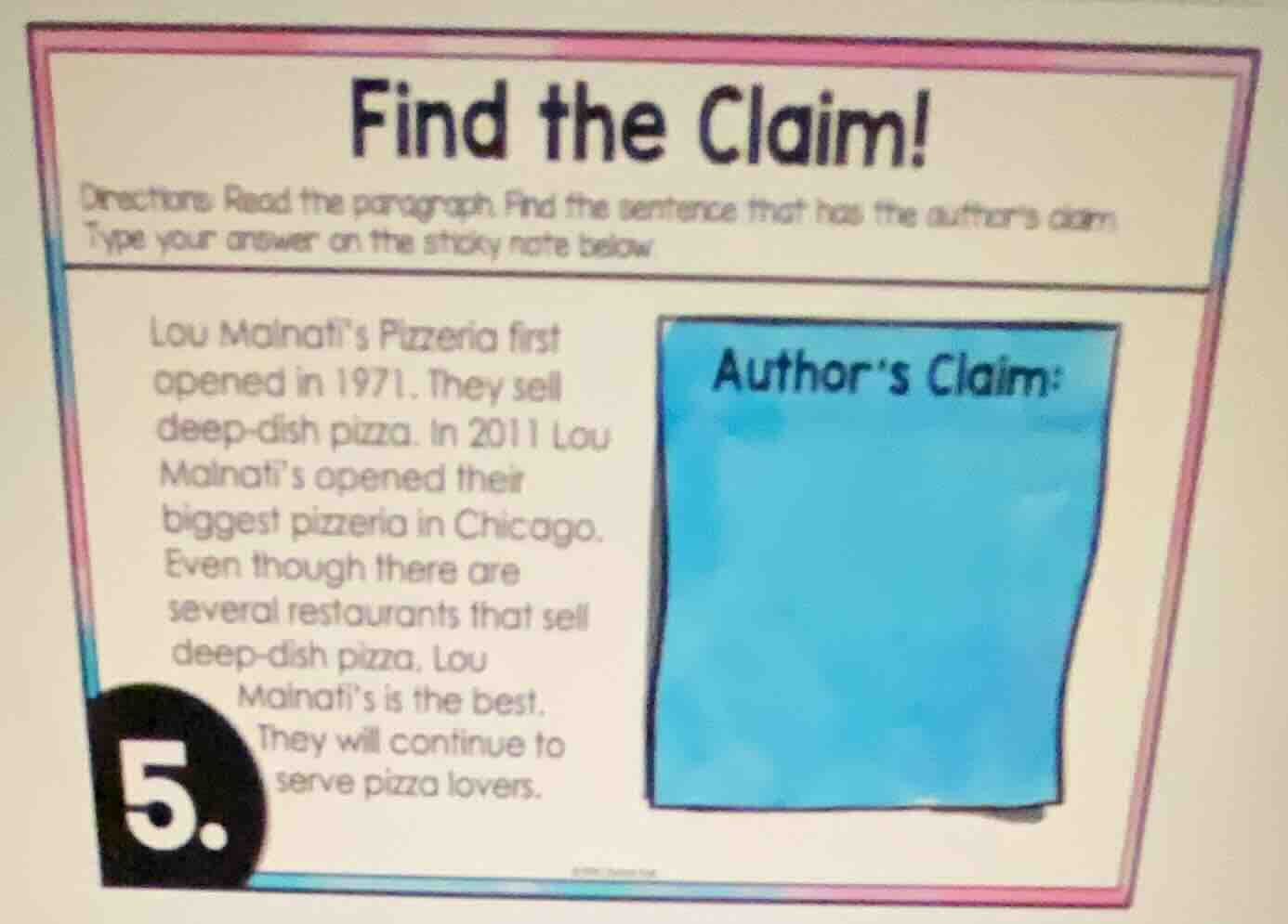 find the claim! directions: read the paragraph. find the sentence that …