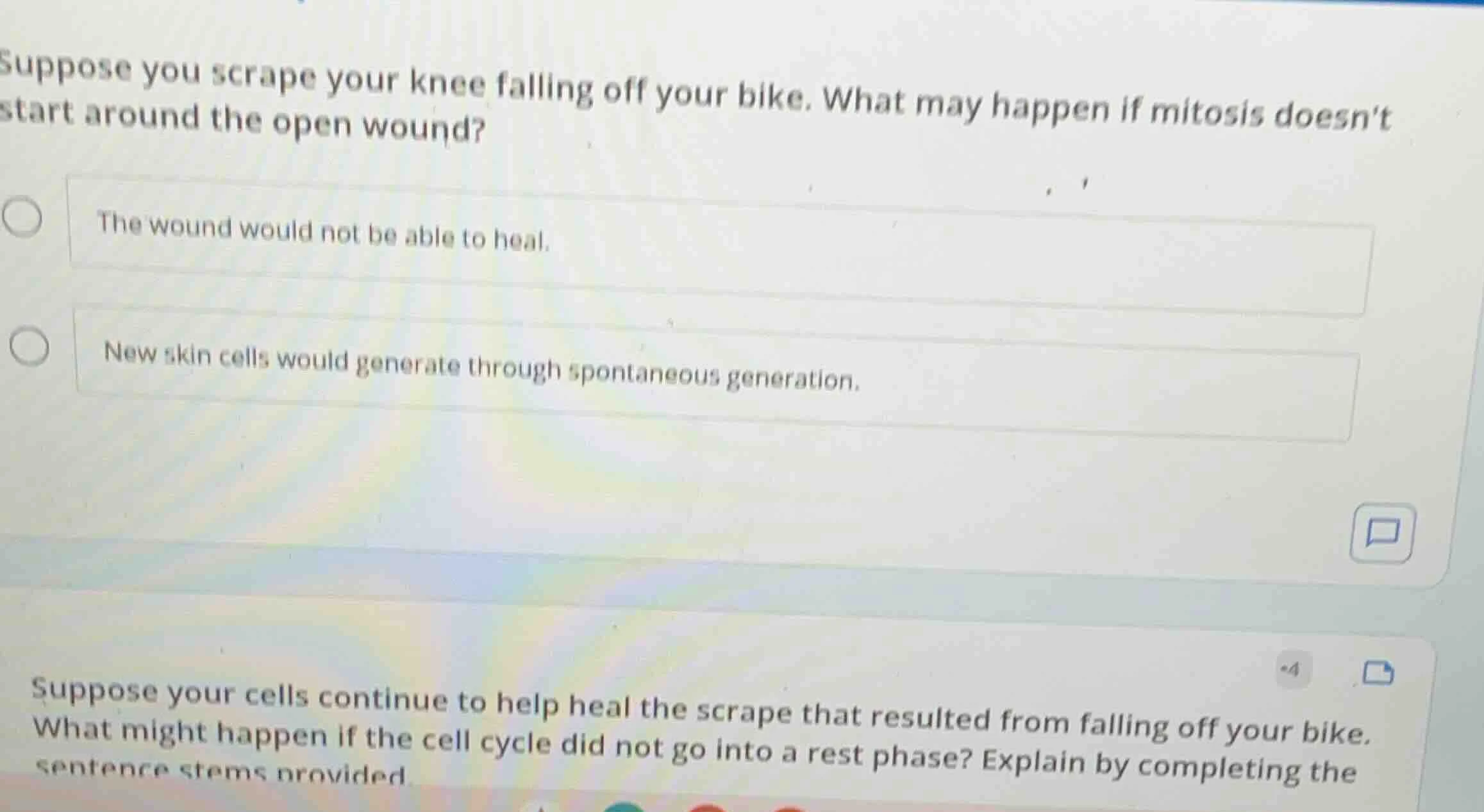 suppose you scrape your knee falling off your bike. what may happen if …