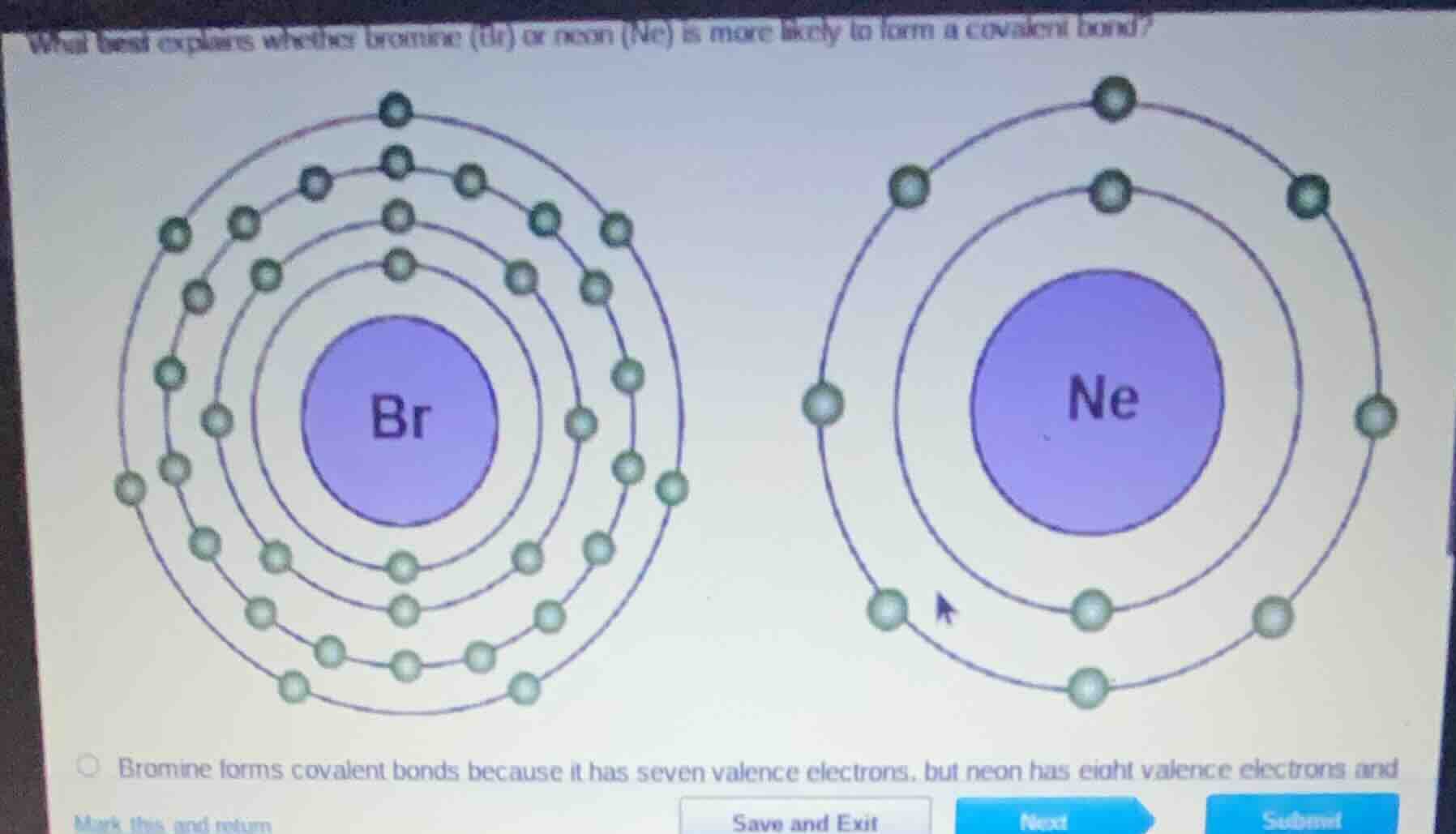 what best explains whether bromine (br) or neon (ne) is more likely to …