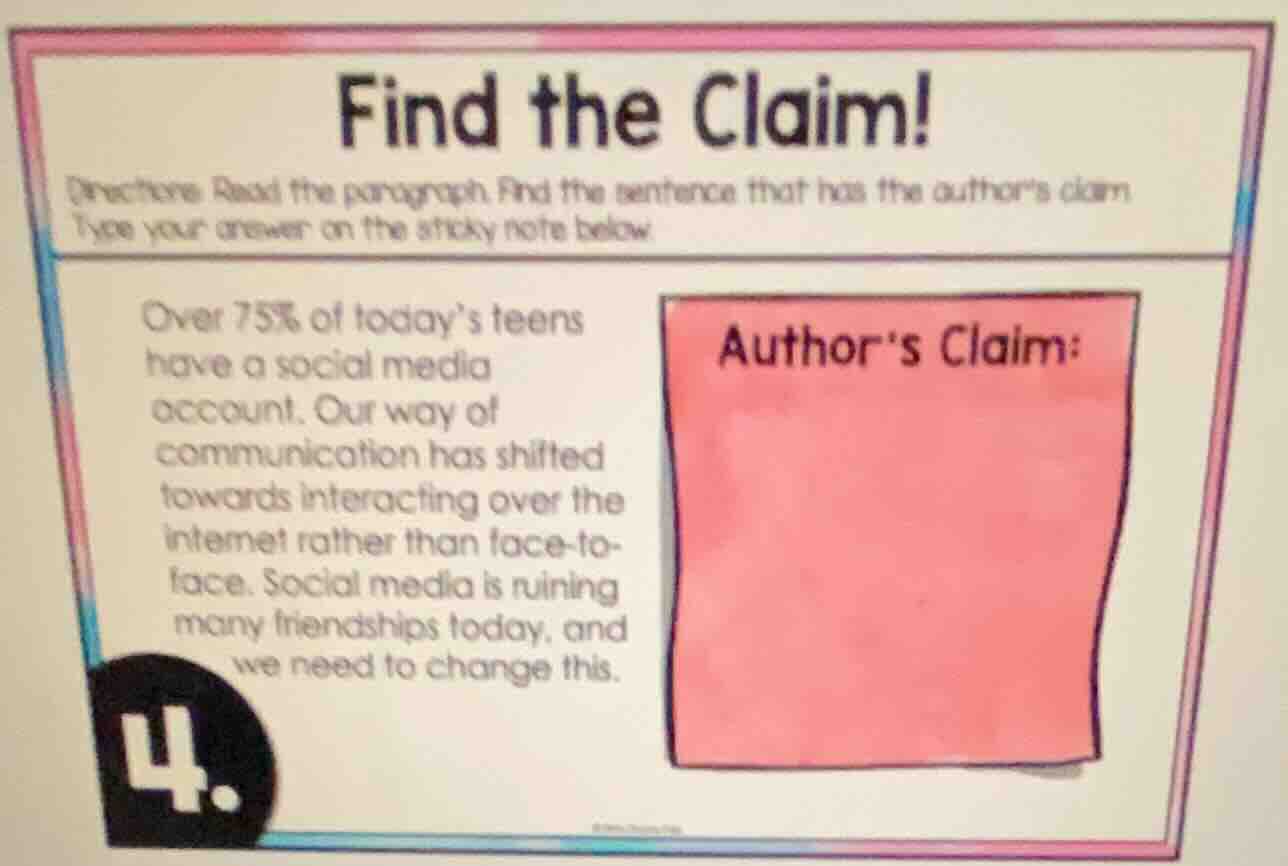 find the claim! directions: read the paragraph. find the sentence that …