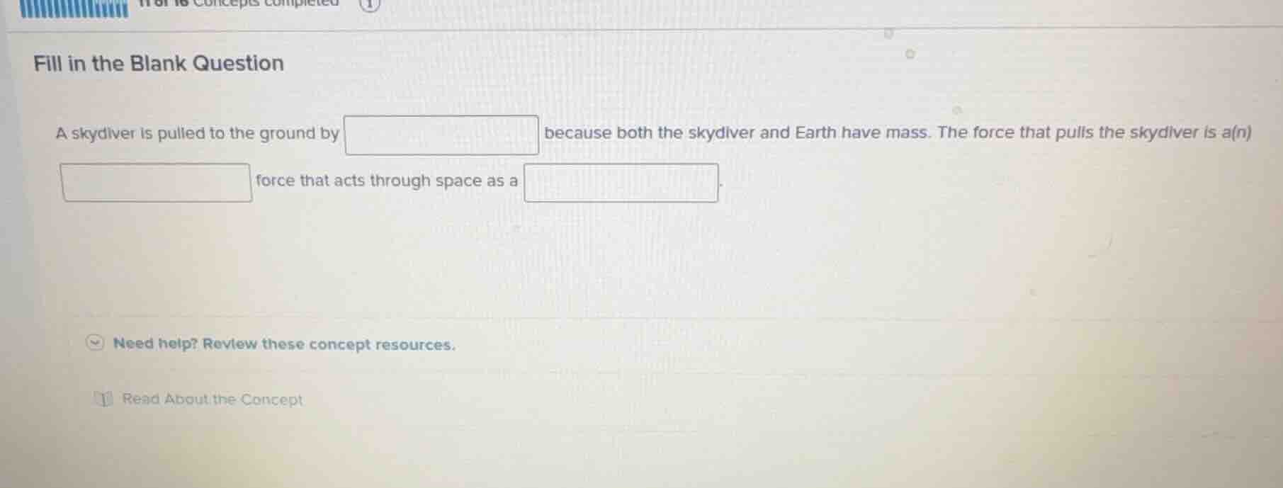 fill in the blank question a skydiver is pulled to the ground by becaus…