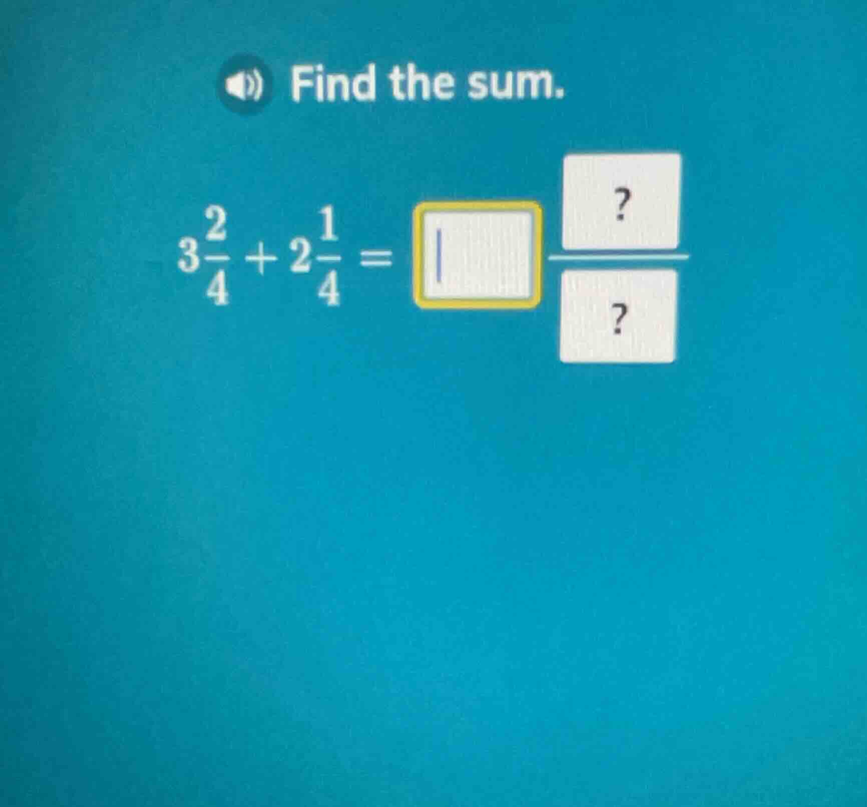 find the sum. $3\\frac{2}{4} + 2\\frac{1}{4} = \\square \\frac{?}{?}$