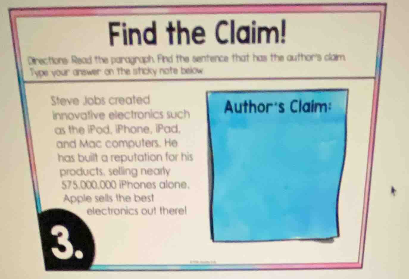 find the claim! directions: read the paragraph. find the sentence that …