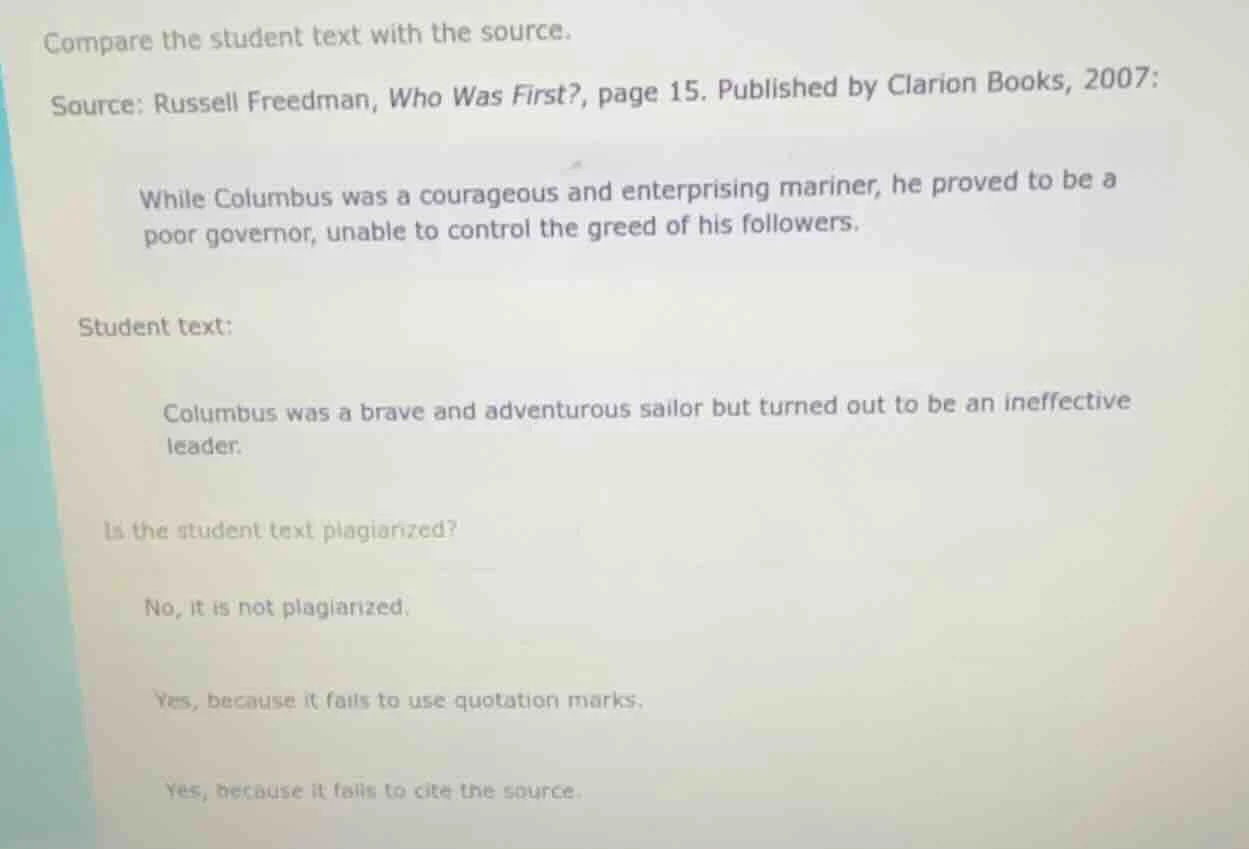 compare the student text with the source. source: russell freedman, who…