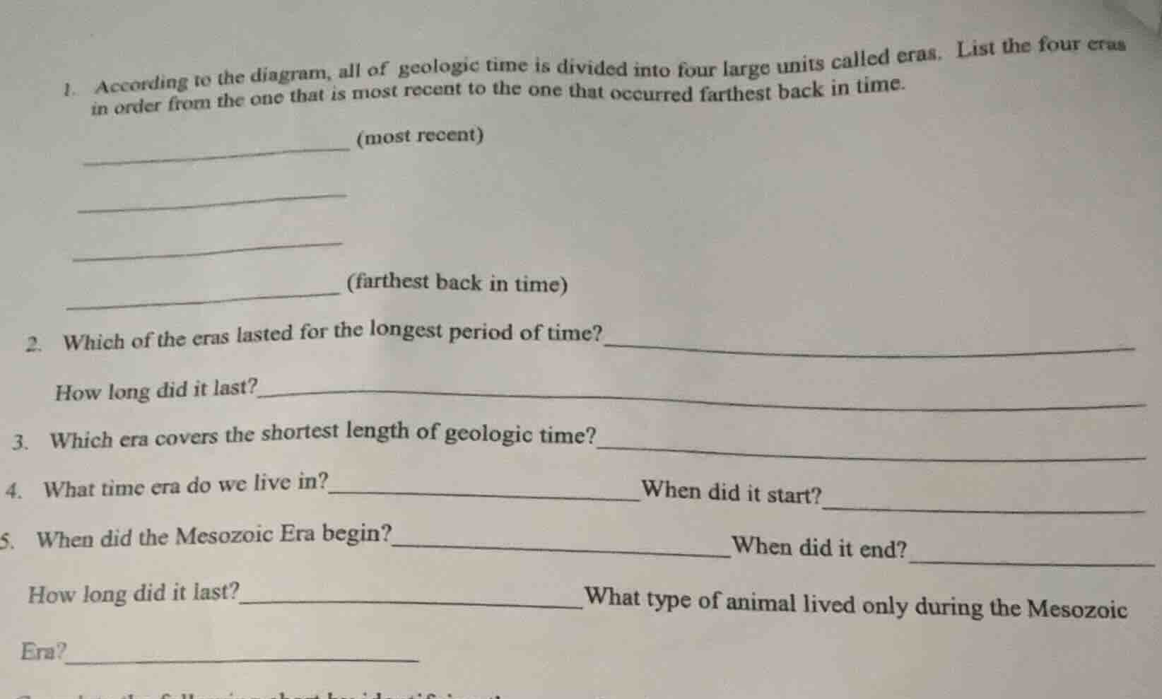 1. according to the diagram, all of geologic time is divided into four …