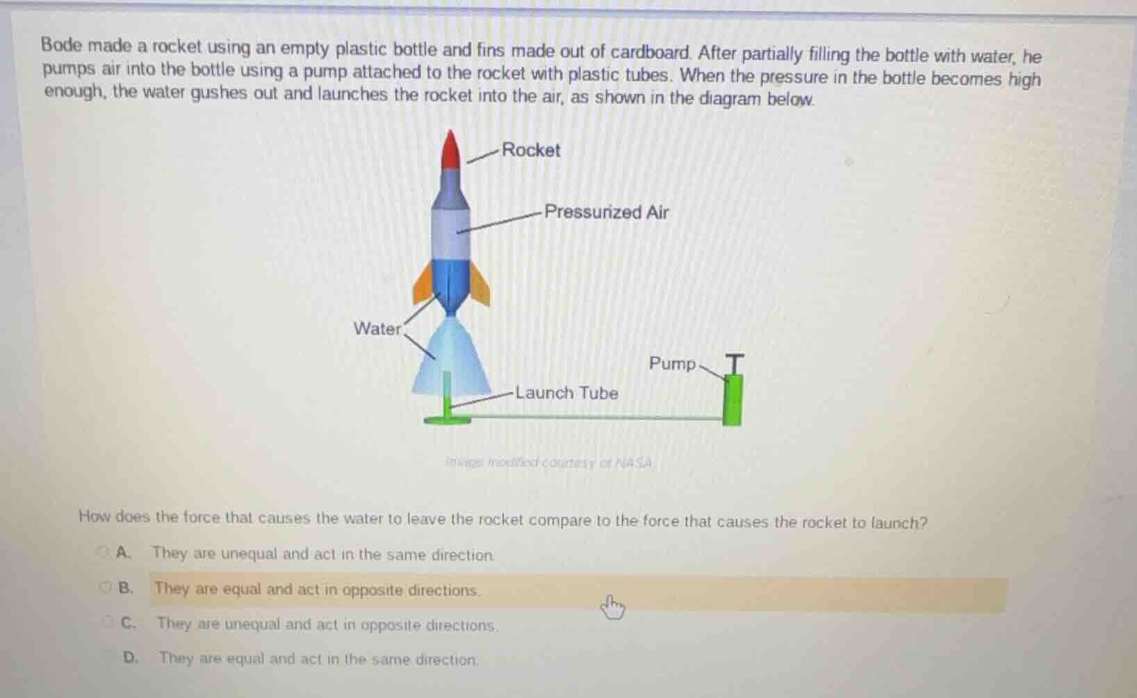 bode made a rocket using an empty plastic bottle and fins made out of c…