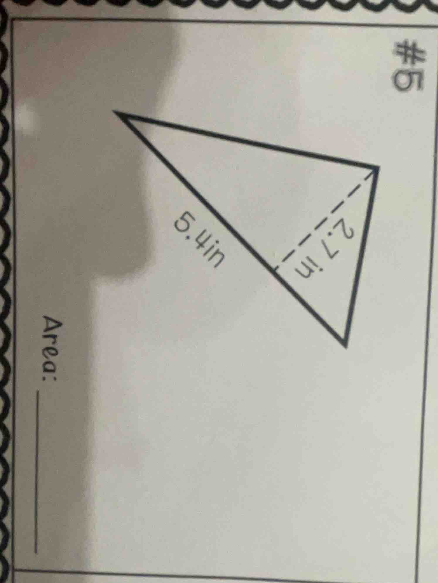 #15 area: (the image shows a triangle with a base of 5.4 in and a heigh…