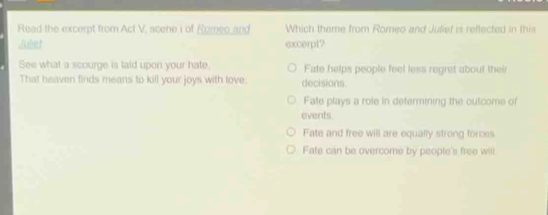 read the excerpt from act v, scene i of romeo and juliet? see what a sc…