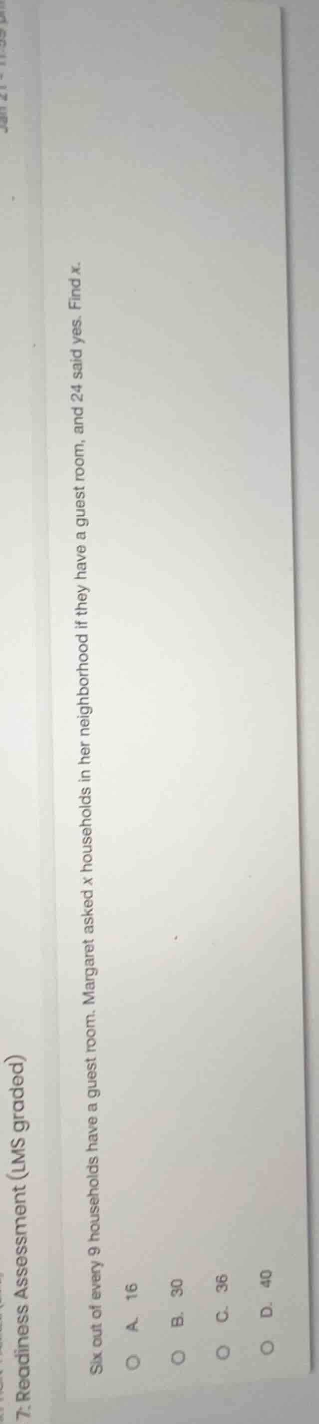 six out of every 9 households have a guest room. margaret asked x house…