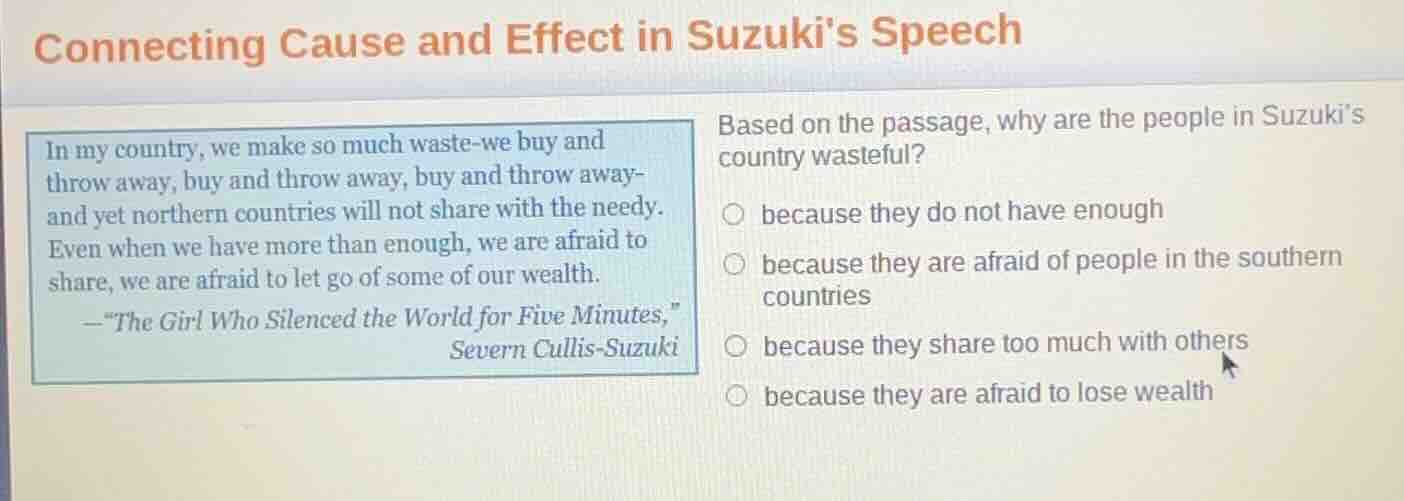 connecting cause and effect in suzuki’s speech in my country, we make s…