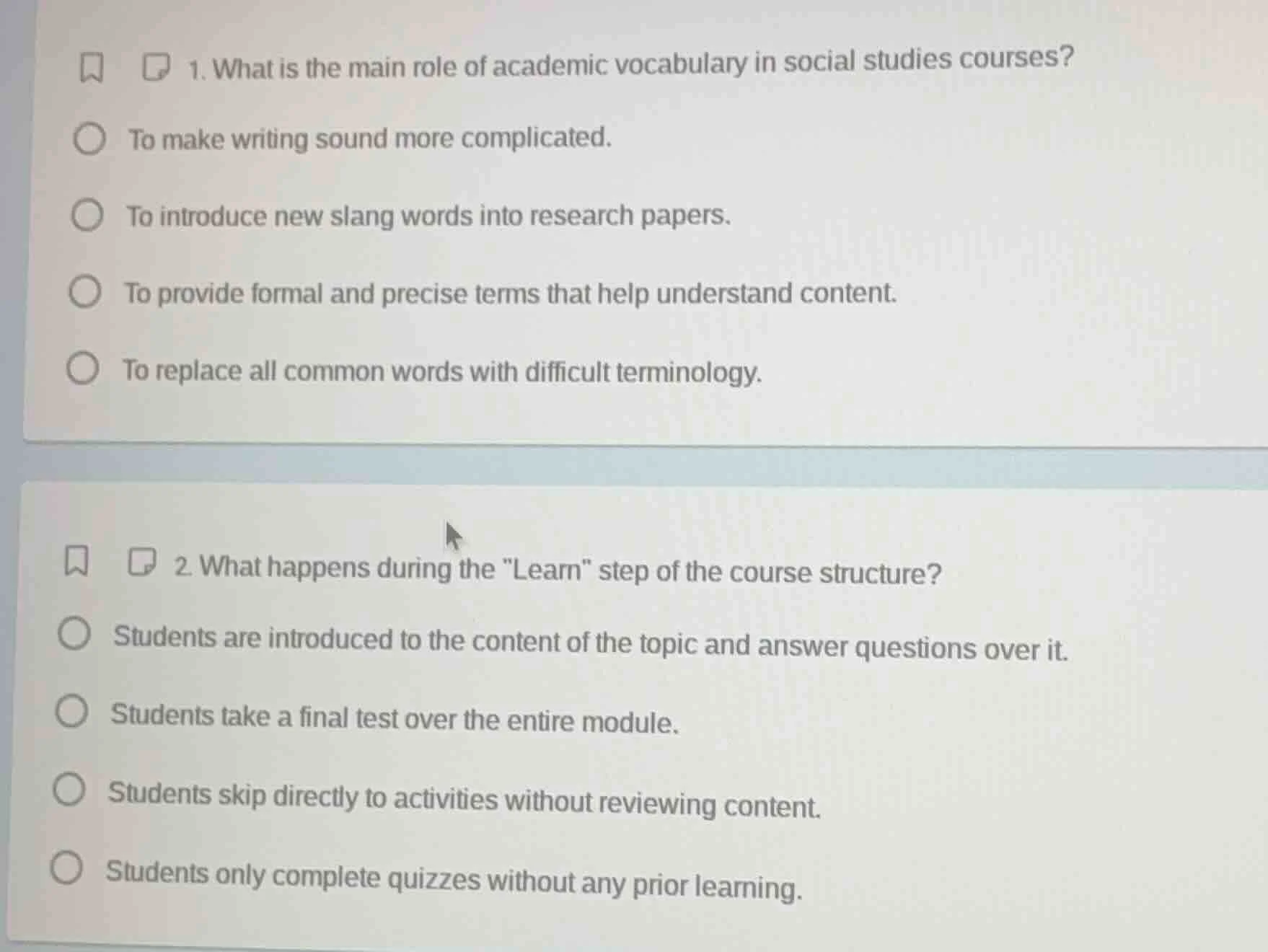 1. what is the main role of academic vocabulary in social studies cours…