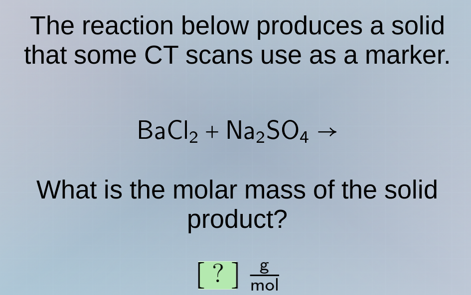 the reaction below produces a solid that some ct scans use as a marker.…