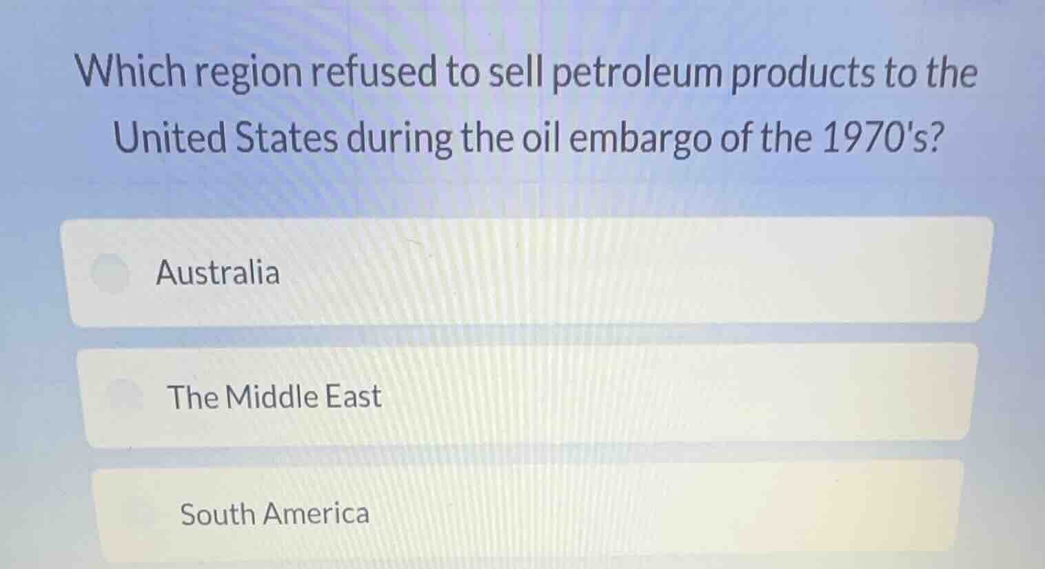 which region refused to sell petroleum products to the united states du…