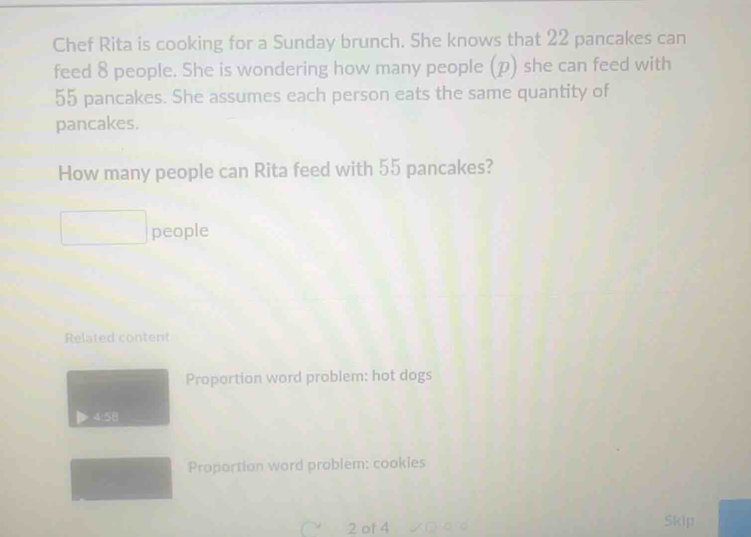 chef rita is cooking for a sunday brunch. she knows that 22 pancakes ca…