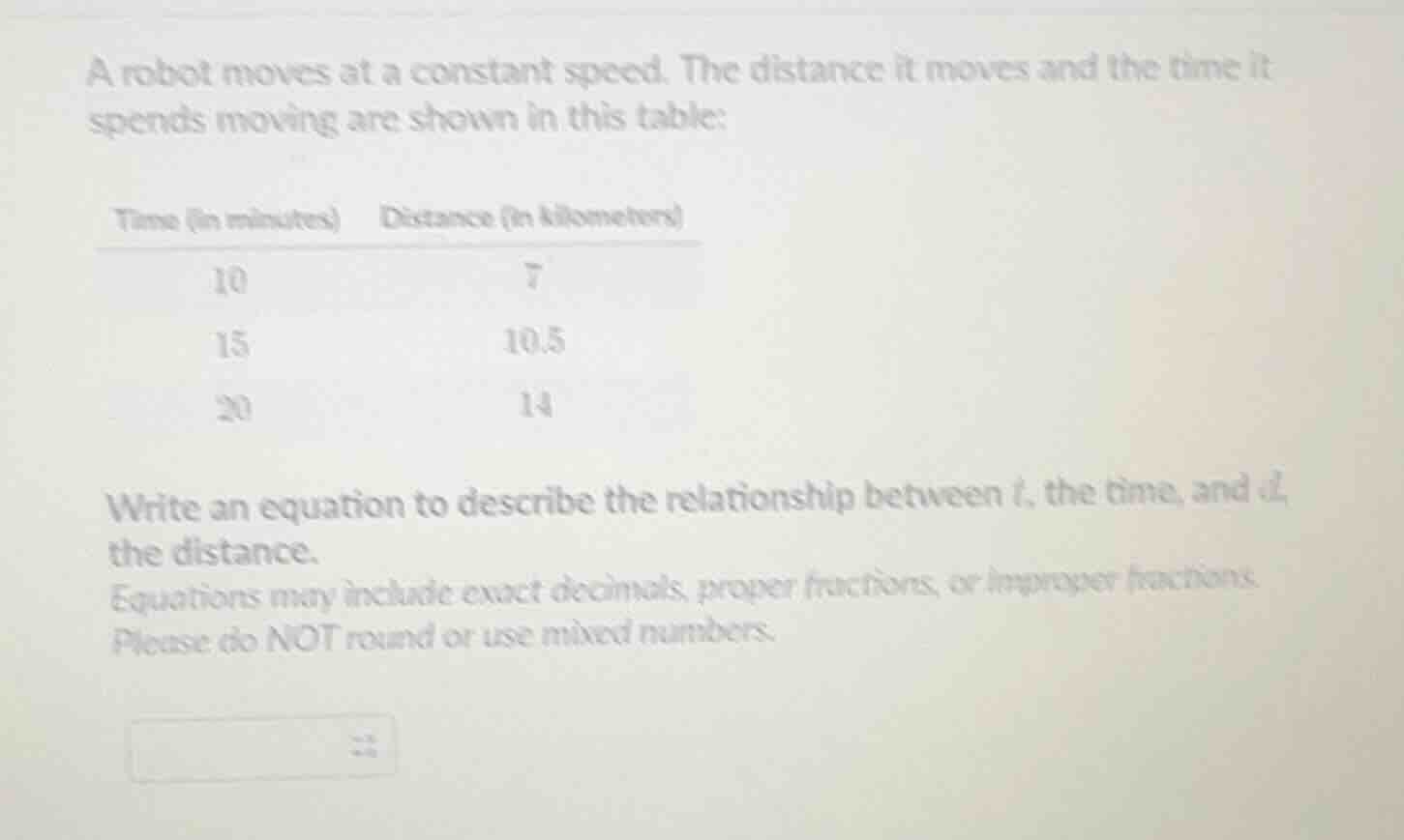 a robot moves at a constant speed. the distance it moves and the time i…