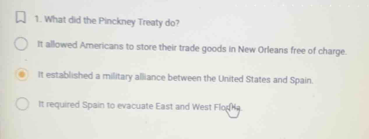 1. what did the pinckney treaty do? it allowed americans to store their…