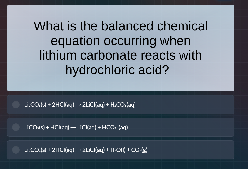 what is the balanced chemical equation occurring when lithium carbonate…