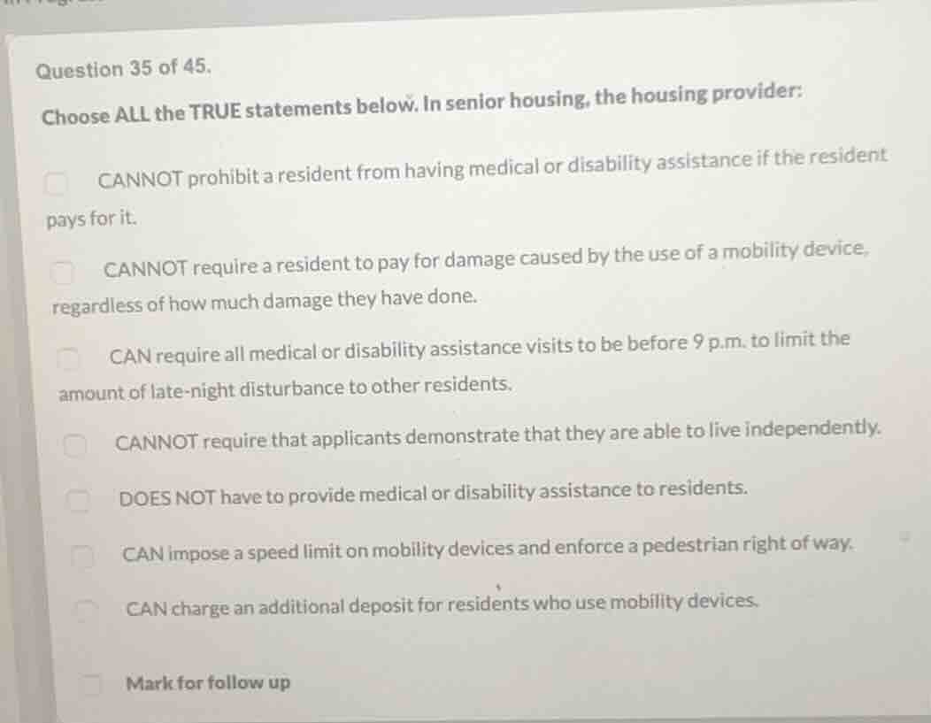 question 35 of 45. choose all the true statements below. in senior hous…