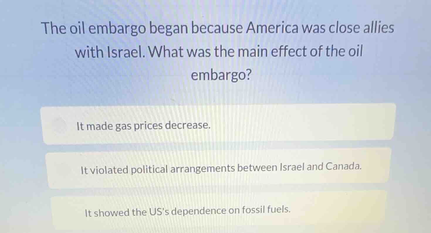 the oil embargo began because america was close allies with israel. wha…