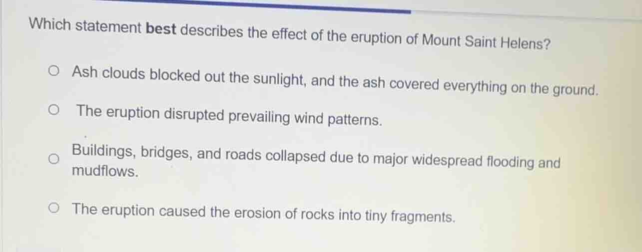 which statement best describes the effect of the eruption of mount sain…