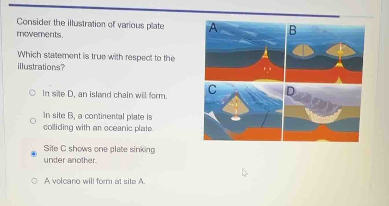 consider the illustration of various plate movements. which statement i…